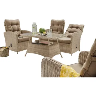 Destiny Loungeset MERANO, Polyrattan, 2 Sessel, 2er Sofa, 1 Tisch 120x77x66cm, inkl. Auflagen