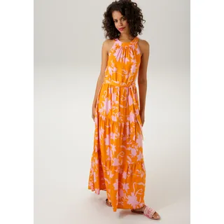 Sommerkleid ANISTON CASUAL Gr. 38, N-Gr, bunt (orange, rosa) Damen Kleider Lange mit trendfarbenem, graphischem Blumendruck - NEUE KOLLEKTION