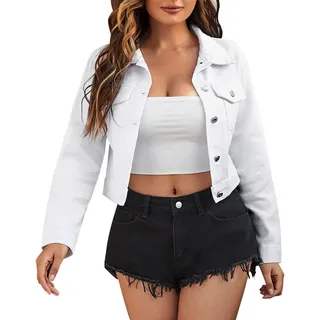Jeansjacke Damen Kurz Tailliert - Kurzmantel Damen Übergang Elegant Jeansjacken Für Frauen Übergangsjacken Kurze Denim-Jacket Destroyed Leicht Damenjacken Vintage Bomberjacke Streetwear - Medium