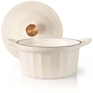 RÖMERTOPF Bratentopf Gusseisen Topf 24cm Creme, Gusseisen (Set, 2-tlg., Set mit Deckel), Backofengeeignet Induktionsgeeignet Zum Braten, Schmoren, Kochen weiß 3.5 l