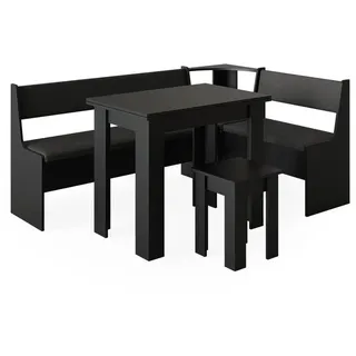 Vicco Eckbankgruppe Roman Schwarz, modern 180x120 cm Sitzbank Sitzecke Küchentisch Tischhocker Küchenmöbel Polstermöbel Esszimmermöbel