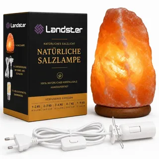 LANDSTER Salzlampe Salzkristall Lampe Tischlampe Salzkristalllampe SalzsteinLampe Natürliche Rosa Salz Nachtischlampe Salt lamp aus Salt Range Pakistan (2-3 KG)