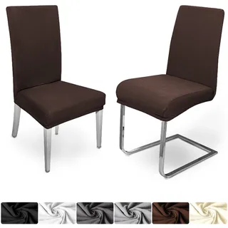 DecoHomeTextil Heimtextilmanufaktur Universal Stretch Uni Stuhlhusse Stuhlhussen Husse Hussen mit 200g/m2 4er Set Braun Farbe und Set Größe wählbar Stuhlbezug Stuhlüberzug Elastisch