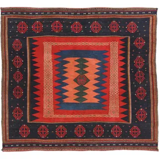 Nain Trading Orientteppich Kelim Fars 133x146 Handgewebter Orientteppich / Perserteppich, quadratisch, Höhe: 5 mm rot|schwarz