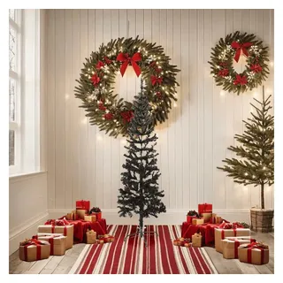 furnicato Künstlicher Weihnachtsbaum Schmaler Weihnachtsbaum aus PVC Schwarz 150 cm Höhe, 43 cm Breite, Künstliche Tanne mit verstellbaren Ästen und stabilem Stahlständer schwarz 150 cm
