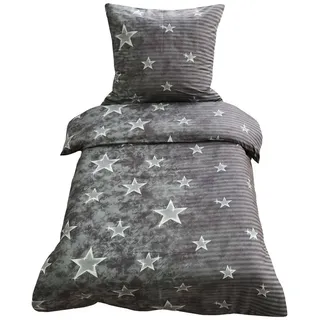 Buymax Bettwäsche Fleece Bettwäsche Winterbettwäsche Galaxy Grau, Fleece, 3 teilig, 200x200 cm, Bettbezug Set, kuschelig warm, Sterne-Muster, Grau grau