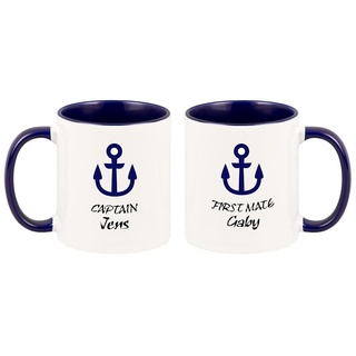 4youDesign Set: 2 Tassen mit blauem Henkel -Captain & First Mate- personalisiert mit Namen I Kaffeebecher zur Bootstaufe & zum Geburtstag