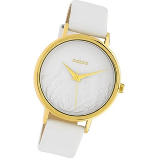 OOZOO Quarzuhr Oozoo Leder Damen Uhr C10601 Analog, Damenuhr Lederarmband weiß, rundes Gehäuse, mittel (ca. 36mm) weiß