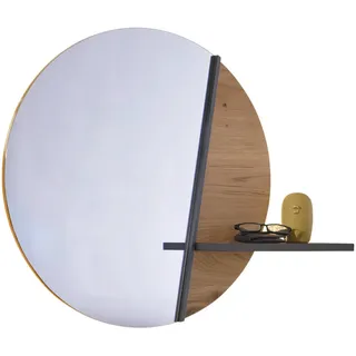 Voglauer Wandspiegel, Wildeiche, Holz, Glas, Holzwerkstoff, Wildeiche, furniert, mehrschichtige Massivholzplatte (Tischlerplatte), rund, 84x70x20.3 cm, Goldenes M, Made in Austria, Ablage, Spiegel, Wandspiegel