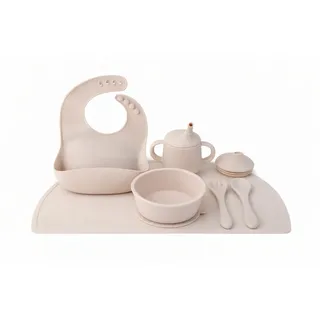 Zayno Kindergeschirr-Set Silikon-Geschirrset für Babys "Tischlein Deck Dich" in Muschelbeige (8-tlg), 1 Personen, Silikon, BPA-frei und LFGB-konform beige|braun