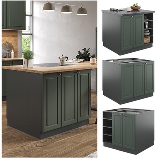 Vicco Kücheninsel Küchenblock Einbauküche Fame-Line Landhaus Anthrazit Grün 90 cm Gold Küchen Schränke Regalunterschrank Küchenunterschrank Regalinselunterschrank Softclose-Scharnier Küchenmöbel