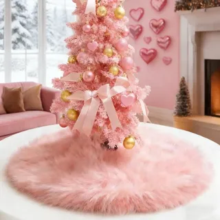 tiosggd Weihnachtsbaumrock zum Valentinstag, 38 cm Mini Rosa Tannenbaum Decke Weihnachtsdekorations für Schlanken Bleistift Desktop Baum Rosa Luxus Baumrock Valentinstag deko