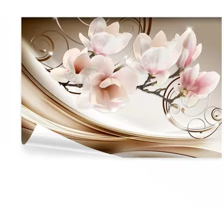 decomonkey Fototapete Blumen Abstrakt 300x210 cm XL Tapete Wandbild Wandbild Bild Fototapeten Tapeten Wandtapete Wandtapete Magnolie Orchidee 3d Effekt beige orange rosa
