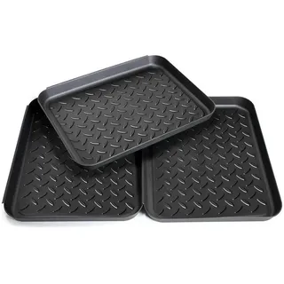 LuxusKollektion Schuhabtropfschale Schuhmatte Schuhwanne Kunststoff 3er Set 35x27 cm, für Schuhe Regen schwarz