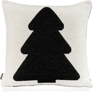 Dekokissen H.O.C.K. "X-Mas Tree", schwarz-weiß (schwarz, weiß, gemustert), B:40cm H:10cm L:40cm, Obermaterial: 52% Polyester, 48% Baumwolle. Füllung: 100% Polyester, Dekokissen_Sitzkissen_Kissenhüllen, Weihnachtszeit, Tannenbaum, inkl. Füllung, Bezug mit Reißverschluss