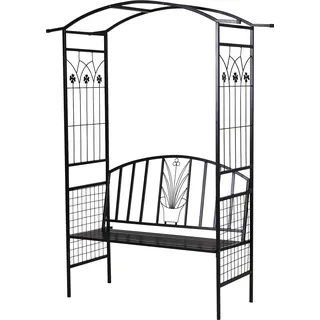Pflanzbogen Mit Bank, Sitzbank, Bogen, Rankgitter, Stütze Für Kletterpflanzen, Garten, Bogendach, Metall, Schwarz, 154 X 60 X 205 Cm