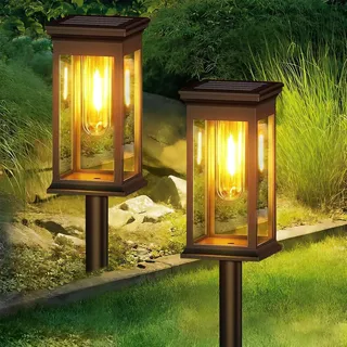 Chedin Solarlampen für Außen Garten,6 StüCk Wasserdicht Solarleuchten für Außen, Auto EIN/AUS Led Solar Fackeln beleuchtung Gartenleuchten, Balkon,Gärten,Pfad, Rasenflächen, Warmweiß Wolfram (2)