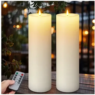 Kimjo LED-Kerze 10×35cm, wasserdicht outdoor, flackernde Flamme (2-tlg., Ohne mitgelieferte Batterien), Fernbedienung & Timer, über 500h Leuchtdauer, 2er Set weiß
