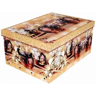 Kreher XXL Dekokarton mit Deckel und Griffen 45 Liter (Weihnachtskugeln) | Dekorative Aufbewahrungsbox aus stabiler Pappe mit robustem Motivdruck, stapelbar, ideal zur Ordnung und als Geschenkkarton