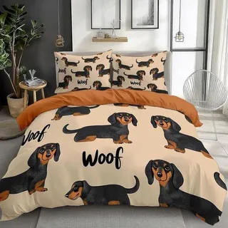 Famanu Bettwäsche Set Cartoon - Hypoallergen, Atmungsaktiv - 240 x 220 cm - Dackel Muster