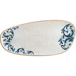 Bonna 2x Viento Vago mediterran Platte oval 36cm 2,5cm hoch Weiß Blau Braun Porzellan S-MT-VIEVAO36DT Servierplatten Speiseteller Essteller Geschirr