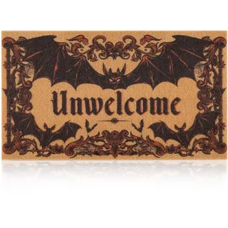 Halloween Fußmatte Gothic Red Fledermaus Fußmatte mit Unwillkommenem Design | 43,2 x 74,9 cm, rotes Fledermaus-Design mit synthetischen Kokosfasern; kratzt Schmutz mit rutschfester Unterseite für