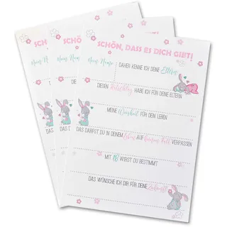FEENSTAUB Babyshower Babyparty Taufe "Schön, dass du da bist"-Karten zum Ausfüllen für die Gäste, 10 Karten A5 für die Taufe oder Babyparty, Babyparty Ideen, Gästebuchkarten