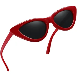 Joopin 50er Sonnenbrille Damen Cateye Rot und Retro Katzenauge Damen Sonnenbrille Polarisiert Schmale UV400 Mode Klassische Dreieck Cosplay Party Brille (Rot) - Einheitsgröße