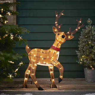 Lights4fun 80er LED Rentier Weihnachtsbeleuchtung Außen Weihnachtsfigur Timer 100cm