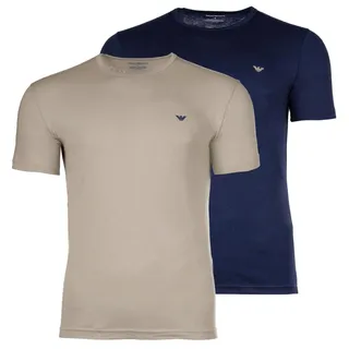 Emporio Armani Herren T-Shirt, 2er Pack - ENDURANCE, Rundhals, Regular Fit, Stretch Cotton Beige/Blau M