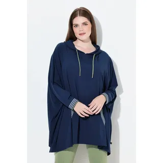 Ulla Popken Sweatjacke Loungwear-Poncho oversized Kapuze Langarm blau 42-48