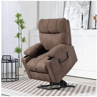 HOMCOM Massagesessel Aufstehhilfe mit Wärmefunktion, Becherhalter, Fußteil (Relaxsessel, 1-St., Fernsehsessel), für Wohnzimmer, Arbeitszimmer, Braun braun