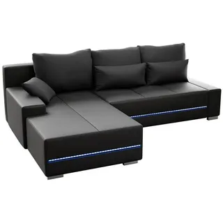 Juskys Sofa Davos mit LED in L-Form links Dunkelgrau 