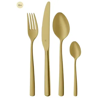 WMF Besteck-Set Boston in edler Optik, ergonomische Haptik, Messer mit Wellenschliff (24-tlg), 6 Personen, Cromargan® Edelstahl Rostfrei 18/10, optimale Schärfe, rostfrei, edel, hochwertiger Besteckkasten goldfarben