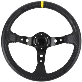 Universal-Rennlenkrad, 14-Zoll-Drifting-Deep-Dish-Lenkrad, 6-Schrauben-Autosportlenkrad mit PU-Leder, 3 Speichen und Hupenknopf für Auto, Boot, LKW, Yacht (YELLOW)