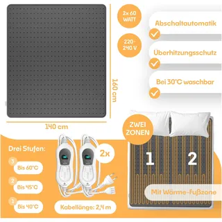 Kesser Wärmeunterbett mit Abschaltautomatik 160 x 140 cm Anthrazit