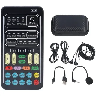 Voice Changer Stimmenverzerrer Gaming Live Soundkarte, tragbarer sprachverzerrer mit LED-Licht und 8 Soundeffekten für Computer, Telefone, Tablets und Spielgeräte