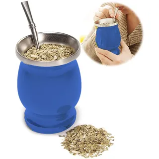 Mate-becher 230 Ml (8 Oz), In Form Einer Kalebasse, Blauer Isolierbecher (mit Löffel, Strohhalm Und Reinigungsbürste).