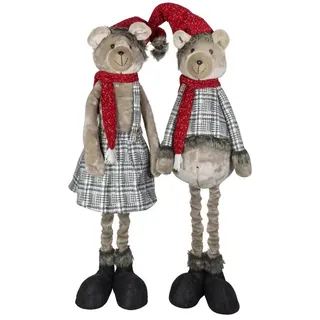 Christmas Paradise Weihnachtsfigur XXL Weihnachtlicher Deko Bär ausziehbar 90-120 (120-150cm) (Dekofiguren, 2 St., im Set), Deko Teddybär Pärchen, Mann und Frau, Weihnachtsdeko Rot-Grau