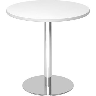 bümö Besprechungstisch, Esstisch klein, Tisch rund 80 cm - kleiner Esstisch weiß, Rundtisch Esstisch 2 Personen mit Holz-Platte, Säule aus Metall