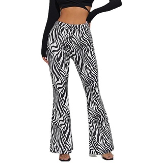 WEITING Schlaghose mit hoher Taille und Zebramuster, modischer Animal-Print, schmale Passform, leicht ausgestellte Lange Hose, personalisierte Damenhose – Zebramuster – S