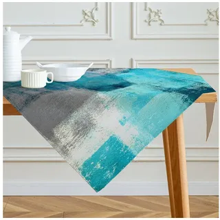 LuxusKollektion Tischdecke Tischdecke 85x85 Türkis Kunst Leinen Modern (1-tlg) bunt|grau