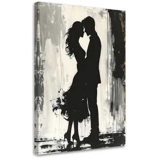 Feeby Verliebtes Paar Schwarz Weiß Leinwand 60x90 cm
