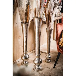 Michael Noll Vase Blumenvase Gefäß Pokalvase Dekovase Aluminium Silber Luxus - Bodenvase Modern für Kunstblumen und Pampasgras - S 69,5 cm M 80 cm L 99 cm (16.5x16.5x80)