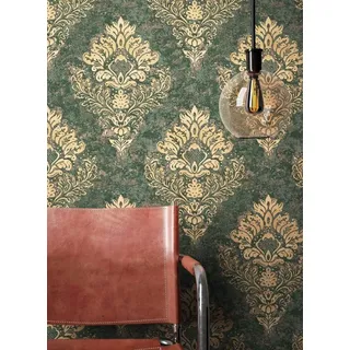 Newroom Vliestapete Lilo Tapete Barocktapete Ornament,Prunk, Grün Tapete Barock Ornament - Barocktapete Beige Gold Glamour Modern Prunk für Wohnzimmer Schlafzimmer Küche, modern grün