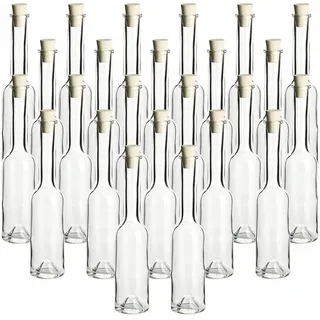 gouveo 24er Set Glasflasche 200 ml (0,20 l) Glasflasche 200 ml Sinfonie mit Spitzkorken Korkverschluss, Klarglas Flaschen zum Abfüllen & Aufbewahren von Likör, Sirup, Öl, Essig (SIF200SK)
