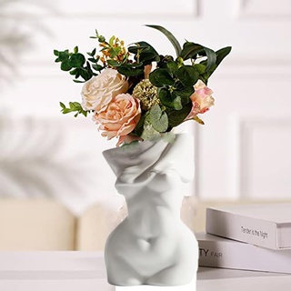 Exogio Aesthetic Vase frauenkörper für Pampasgras, Keramik-Skulptur Vase Weiß, Minimalistische Boho Vase für Pflanze, Getrocknete Blumen, Bodenvase Hochzeit, Studie