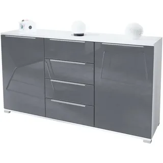 Vladon Sideboard 138,5 x 75,5 x 35 cm Weiß matt / Grau Hochglanz