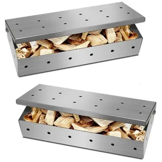 2x Räucherbox Edelstahl Smokerbox für Gasgrill Holzkohle Grill belüfteter Deckel