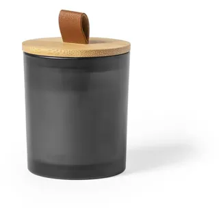 Originelle Duftkerze mit natürlicher Linie, mit verschiedenen Düften aus Glas, mit Bambusdeckel und Griff aus PU-Leder, in einer Box mit Öko-Design verpackt (Schwarz - Sandelholz)